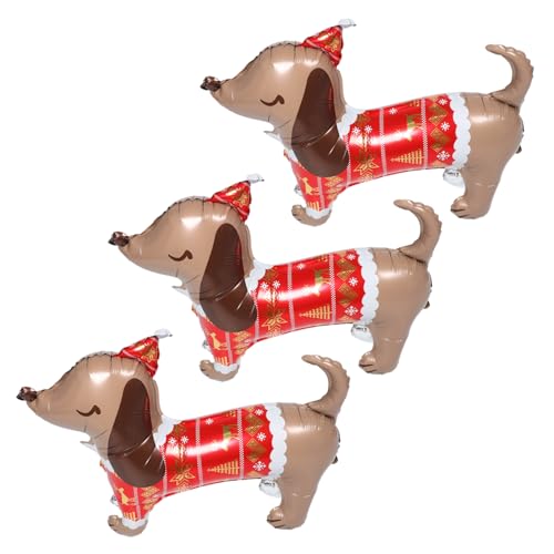 KONTONTY 3 Stück Weihnachtsballons Hundemotiv Sausage Dog Folienballons Niedliche Cartoon Welpen Ballons für Hunde Geburtstagsparty Dekoration Wiederverwendbar Einfache Befüllung Festliche von KONTONTY