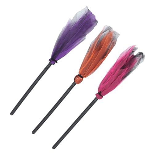 KONTONTY 3 Stücke Teiliges Halloween Hexenbesen Dekorativer Kunststoffbesen mit Mesh Design Wiederverwendbar Festliche Partydeko für Hexen und Zauberkostüme Bunte Besenrequisiten für von KONTONTY