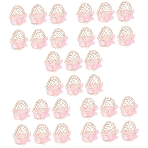 KONTONTY 30 Stück Körbe Mini Gemüsekorb Mini Picknickkörbe Partygeschenke Kleiner Picknickkorb Weidenkorb Mit Griff Gewebter Picknickkorb Mini Hausdekoration Puppe Rosa Stoff von KONTONTY