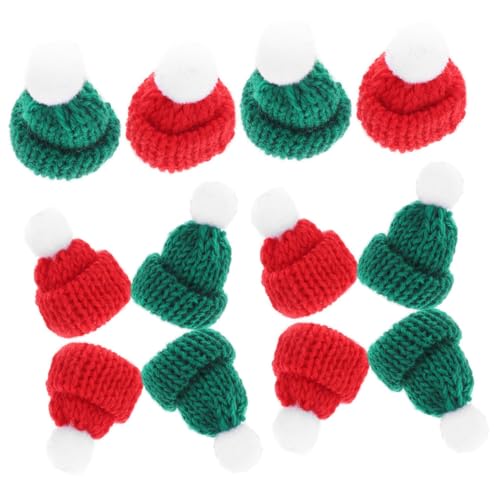 KONTONTY 30 Stück Teiliges Mini Strickmützen Rot Grün Vielseitige Weihnachtsdekoration für Milchtee und Weinflaschen Kreative DIY Bastel Hüte Niedliche Puppenaccessoires von KONTONTY