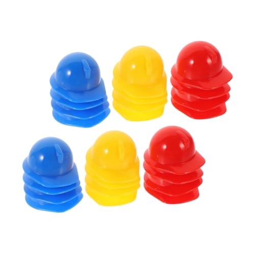 KONTONTY 30 Stück Teiliges Miniatur Bauhelme aus Kunststoff Mini Puppen Sicherheitshelme in Rot Blau Gelb Langlebig und Praktisch für Puppenkleidung und Party Deko von KONTONTY