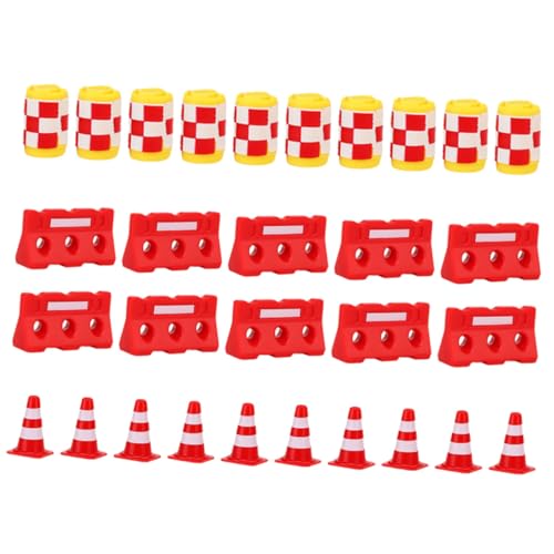 KONTONTY 30Stücke Teiliges Verkehrsmodell Spielset Für Mini Verkehrskegel Zäune Und Lernspielzeug Kognitiven Entwicklung Und Verkehrserziehung von KONTONTY