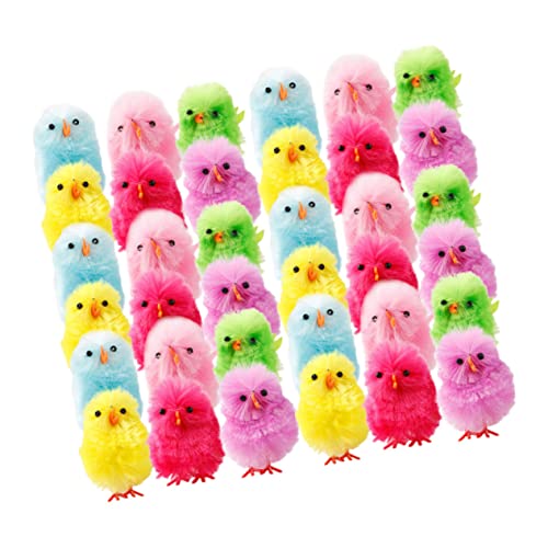 KONTONTY 36 Stück Teiliges Ostern Küken Bunte Mini Figuren aus Hochwertigem Material Sichere und Flauschige Osterdeko für Party Fest und Basteln Farbenfrohe Hühnerfiguren für Familien von KONTONTY