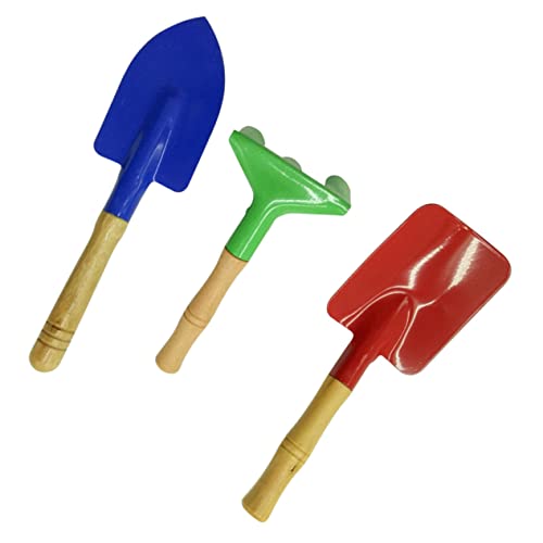 KONTONTY 3Stücke Gartenwerkzeug für Teiliges aus Metall mit Stabilen Holzgriffen Sichere Kelle Rechen für Kleine Hände Zufällige Farben von KONTONTY