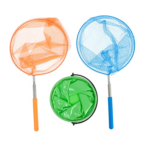 KONTONTY 3Stücke Teleskopische Kinderspielzeuge Rostfreie Netze Insekten mit Faltbarem Eimer Orange Hellblau Grün für Outdoor und Erkundungen von KONTONTY