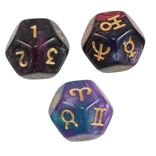 KONTONTY 3pcs Astrologie Würfel 12 -seitige Astrologische Wahrsagerei Zodiac Dice D12 Zeichen Planeten Zahlen Würfel Für Konstellation Tarotkarten Spielzubehör von KONTONTY