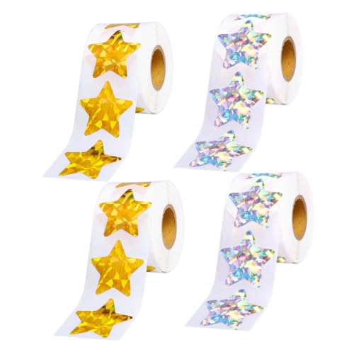 KONTONTY 4 Rollen Wasserfeste Reflektierende Sternaufkleber für Gold Silber Belohnungsaufkleber für Schule Party Bastelprojekte Selbstklebend Einfach zu Entfernen Langlebig und Auffällig von KONTONTY