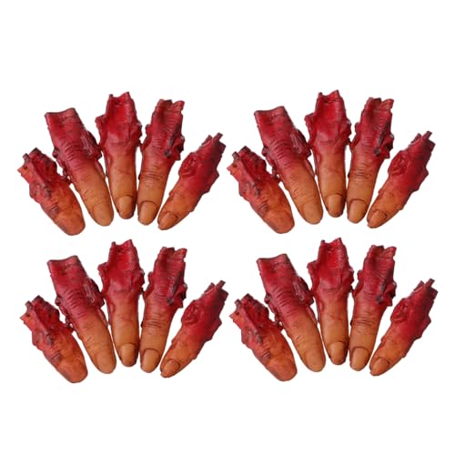 KONTONTY 4 Sätze Halloween Deko Abgetrennte Blutige Finger aus Kunststoff Realistische Körperteile für Gruselige Party Wiederverwendbare Halloween Handrequisite für Spukhaus und von KONTONTY