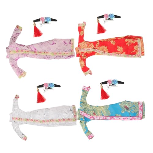 KONTONTY 4 Sätze Puppen-Cheongsam Outfits mit Floralem Muster Doll Kostüm Zubehör Kinderfreundliche Einfache An Ausziehbare Chinesische Kleider für Rollenspiele und Dekoration von KONTONTY