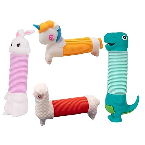 KONTONTY 4 Stücke Ebene Spielzeug Zappelspielzeug Für Kleinkinder Alpaka Einhorn Dino Kaninchen Stressabbau Sensorisch Rohr Kindergarten Spielzeug von KONTONTY