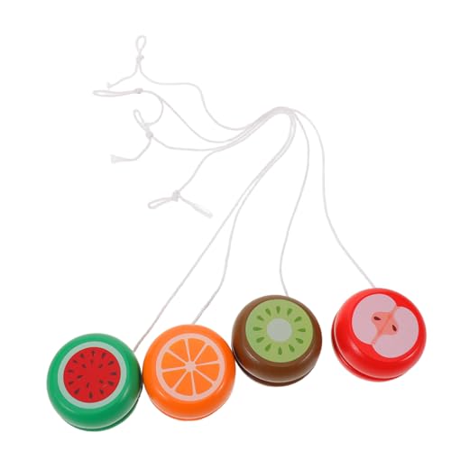 KONTONTY 4 Stück Holz-yo-yos für Reaktionsschnelle Anfänger-spielbälle aus Holz mit Niedlichen Obstmotiven Lernspielzeug Hand-Auge-koordination als Partygeschenk und Kindergartenpreis von KONTONTY