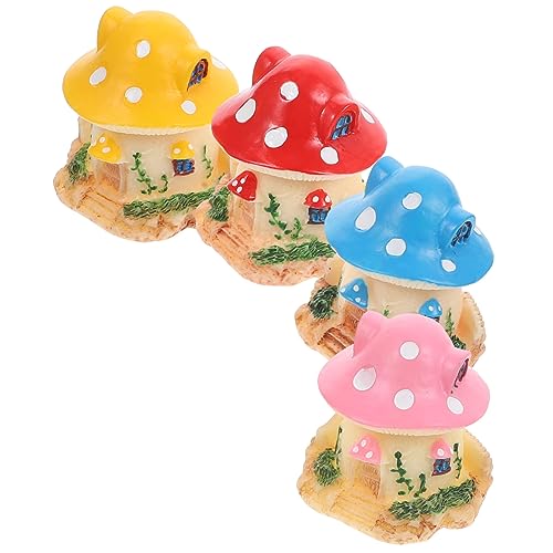KONTONTY Feen-pilz-gartentiere 4 Stück Mini-pilzhaus-Figuren Kunstharz Dekoratives Zubehör Für Zuhause von KONTONTY