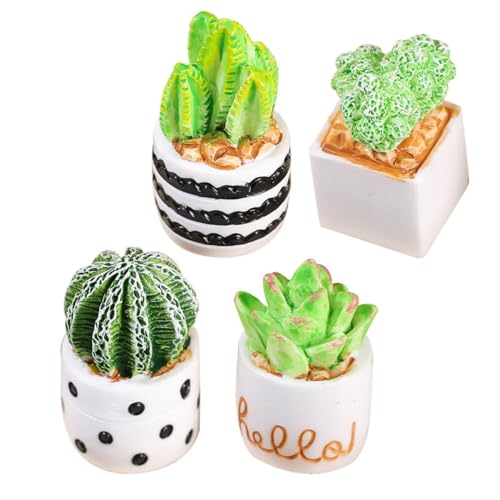 KONTONTY Hübsches Mini-kaktusfiguren-Set Aus Kunstharz 4 Stück Miniaturpflanzen Für Die Tischdekoration Zu Hause Oder Im Büro von KONTONTY