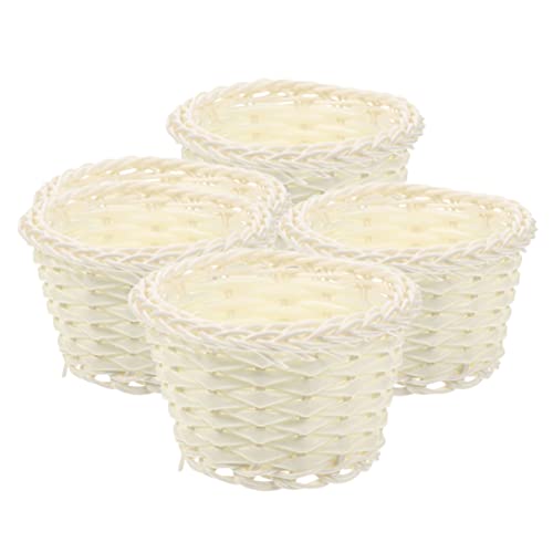 KONTONTY 4 Stück Mini-Küchenzubehör Korb Puppe Picknick klein Weiden hohzeitdeko Home Decor Garden Decoration wohnraumdeko Dekorative Körbe Mini-Ornament Mini gewebte Blumenkörbe Weiß von KONTONTY