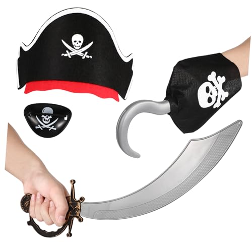 KONTONTY 4 Stück Piratenkostüm Teilig Halloween Cosplay Requisiten Leichtes Langlebiges Zubehör für Party Bühnenauftritte Kopfstück Haken Messer Augenklappe Geeignet für Damen und Herren KONTONTY 4 Stück Piratenkostüm Teilig Halloween Cosplay Requisiten Leichtes Langlebiges Zubehör für Party Bühnenauftritte Kopfstück Haken Messer Augenklappe Geeignet für Damen und Herren von KONTONTY