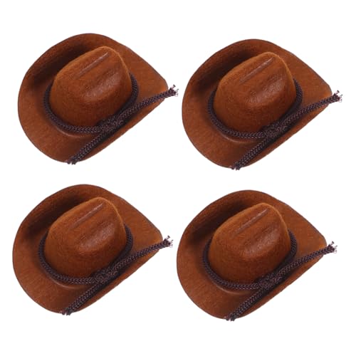 KONTONTY 4 Stück Teiliges Mini Cowboy Hüte Geflockt Miniatur Western Stil Sichere Glatte Kanten für Puppendeko Kreative DIY Projekte Passende für Kleine Puppen Stilvolle Cowboy von KONTONTY