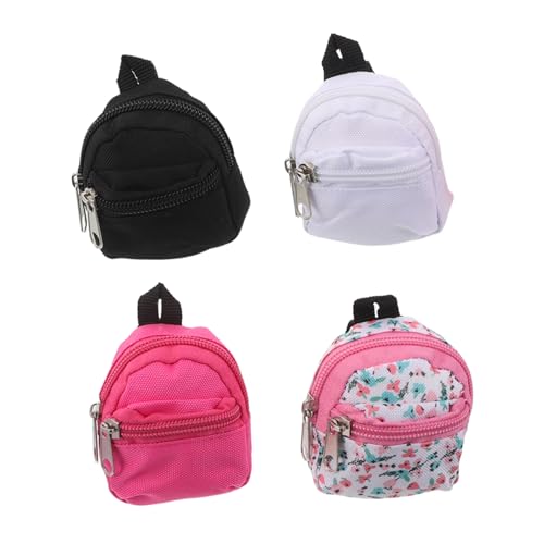 KONTONTY 4 Stück Teiliges Mini Rucksack für Puppen Maßstab Zipper Miniatur Polyester Rucksack für Bjd Puppen Dollhouse Zubehör Kreative Rollenspiele von KONTONTY