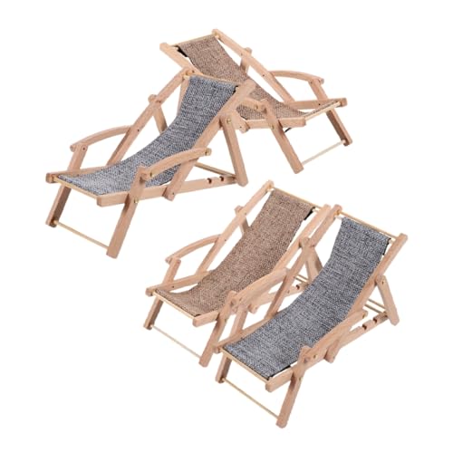 KONTONTY 4 Stück Teiliges Mini Strandstuhl aus Realistische Klappbare Miniatur Liegestühle für Puppenhäuser Sommerliches Stranddekor Detailgetreu für DIY Feengarten und Vitrinen von KONTONTY