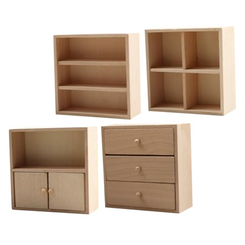 KONTONTY 4 Stück Teiliges Miniatur DIY zum Zusammenbauen Realistische Puppenhausküche Solide Holzkommode Vielseitige Dekoration für Puppenhaus Schlafzimmer und Modellbau von KONTONTY