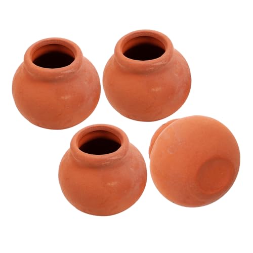 KONTONTY 4 Stücke Mini-Blumentopf aus Keramik Pflanzen Mini handgefertigter Keramikpflanzer Blumentopfdekoration DIY-Miniatur-Puppenhaus-Bausätze Küchenzubehör für Puppenstuben Orange von KONTONTY