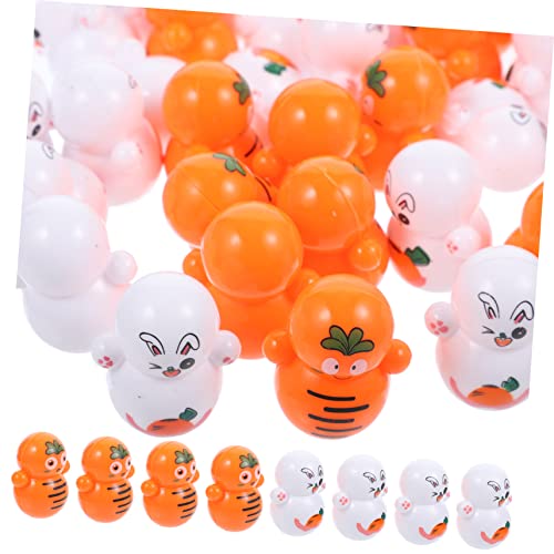 KONTONTY 48 Stück Teiliges Mini Wackelspielzeug mit Hasen und Karotten Bunte Kleine Osterdekoration Kreative Tischdekoration für Glatte Oberfläche Lustige Wackelfiguren von KONTONTY