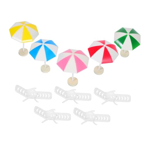 KONTONTY 5 Sätze Teiliges mit Mini Stühlen und Schirmen für Puppenhaus und Kreative Fotografie Strand Accessoires für DIY Dekoration von KONTONTY