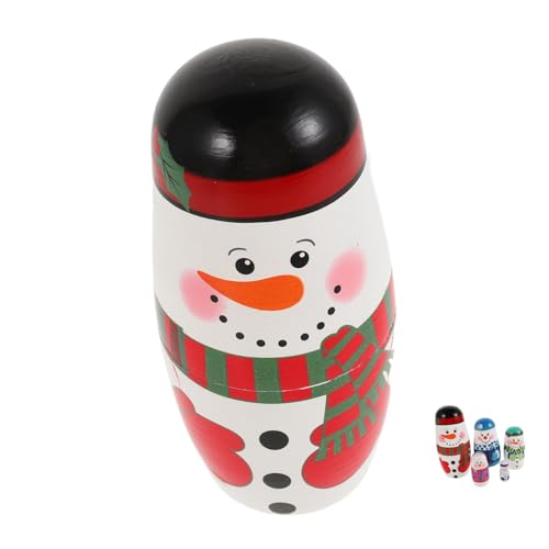 KONTONTY Mini Schneemann Matrjoschka Puppen 5 Schichten Holzfiguren Klein Weihnachtsdeko Innen Figuren Spielzeug Für Kinder von KONTONTY