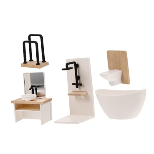 KONTONTY 5 Stück Puppenhaus Möbel Realistisches Badewanne Toilette Waschbecken Handtuchhalter Kompaktes Badezimmer Zubehör für Puppenhaus Dekoration von KONTONTY