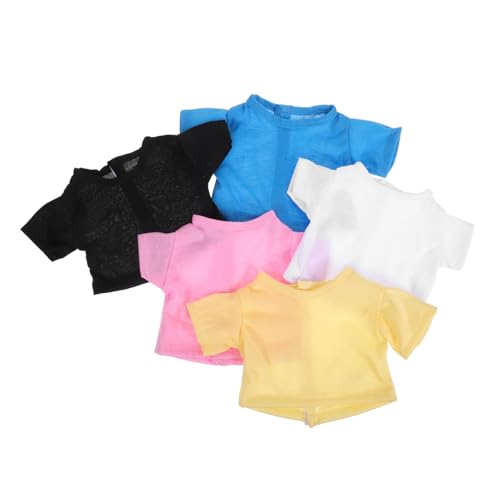 KONTONTY 5 Stück Teiliges Bären T-Shirts Kurzärmlig aus Weichem Stoff für Plüschtiere Modische Einfarbige Bekleidung für Kuscheltier-Outfits von KONTONTY