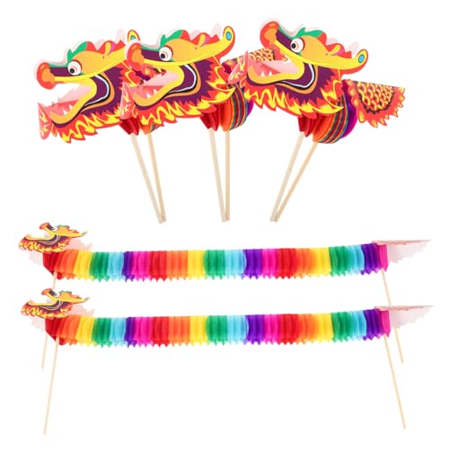 KONTONTY 5 Stück Teiliges Chinesisches Neujahrs Drachenpapier DIY Handheld Papierdrache Leichte Partydekoration für Frühlingsfest Kreatives Bastelset für Neujahrsfeier von KONTONTY