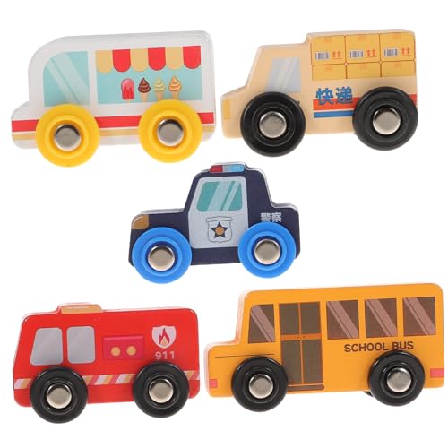 KONTONTY 5 Stück Teiliges Holz Auto Einsatzfahrzeuge Mini Holzfahrzeuge Lernspielzeug für Jungen und Mädchen Kreativität und Farberkennung von KONTONTY