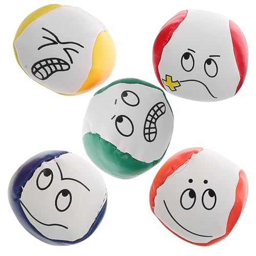 KONTONTY 5 Stück Teiliges Jonglier Spaßset mit Bunten Cartoon Gesichtern Leichte PVC Sandbeutel für Outdoor Spiele Robust Tragbar für Wurf und Fangspiele Jungen Mädchen von KONTONTY