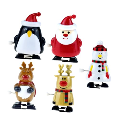 KONTONTY 5 Stück Teiliges Weihnachts Aufziehspielzeug aus Kunststoff mit Santa Schneemann Pinguin und Rentier Farbenfrohes Cartoon Design Sicher und Langlebig von KONTONTY