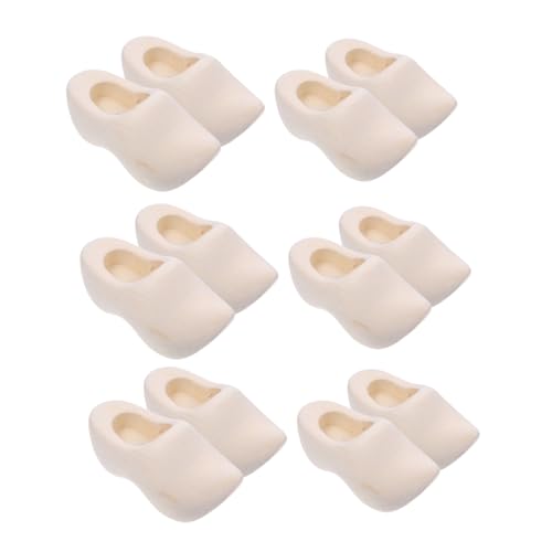 KONTONTY 6 Paare Mini Holzschuhe Unbehandelte Miniatur Holzschuhe für Puppenhaus Dekoration DIY Bastelbedarf Kulturhistorische Klompen Zubehör von KONTONTY