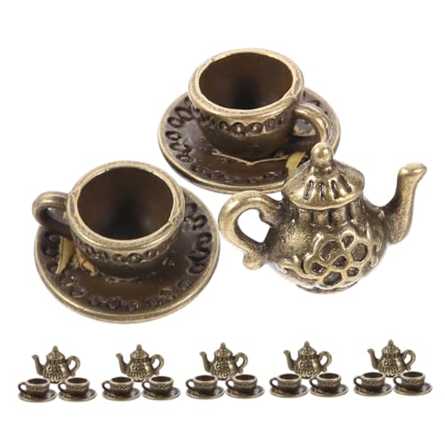 KONTONTY 6 Sätze Miniatur Teetassen Set Vintage Metall Miniaturzubehör Puppenhaus Küche Dekoration Fotorequisiten Kreatives von KONTONTY