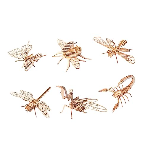 KONTONTY 6 Stück 3D-Puzzle Heimdekorationen Tiermodelle Selber Machen Tierhandwerksmodelle Für DIY Tier-Puzzle-Handwerk Holzpuzzle Handwerk Light Brown Hölzern von KONTONTY