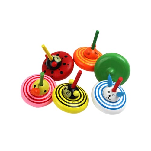 KONTONTY 6 Stück Lustiges Steckspielzeug Party Gefälligkeiten Mini -tierspielzeug Schreibtischspielzeug Spielzeuge Kleines Oberteil Holzplatte -gyroskop- Bambus von KONTONTY