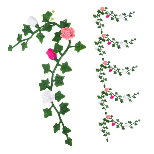 KONTONTY 6 Stück Miniatur Künstliche Rosenranken Dekorationen Mini Garten Zubehör Leicht Arrangierbare Mini Blütenranken für Puppenhaus Feengarten und Mikro Landschaften von KONTONTY