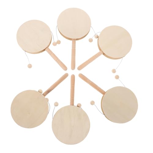 KONTONTY 6 Stück Rasseltrommeln Aus Holz: 7" X 3,3" Unlackierte DIY-handpercussion - Ideal Für Kreatives Malen Und Familienaktivitäten Und Zum Erlernen Der Farbkoordination von KONTONTY