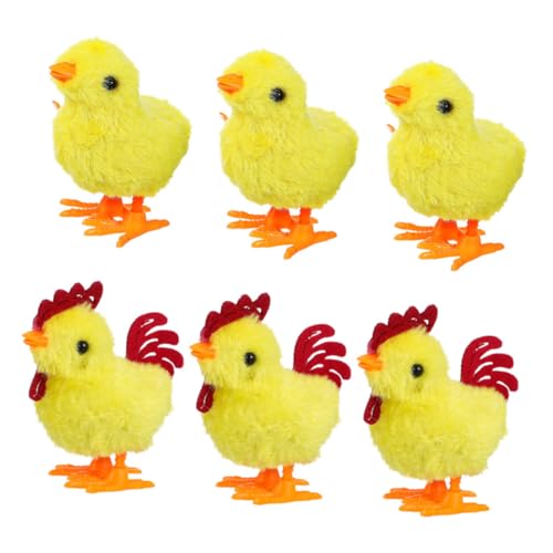 KONTONTY 6 Stück Teiliges Aufziehspielzeug Wind Up Küken mit Realistischem Plüsch Springend und Drehend Niedliches Plüschtier für Bunte Osterdeko und Geschenkidee von KONTONTY