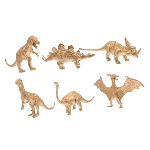 KONTONTY 6 Stück Teiliges Dinosaurier Goldfarbene Hohle Modelle mit Tyrannosaurus und Flugsauriern Kindersicheres Kunststoffmaterial Pädagogisch Wertvoll als Partydeko und Desktop Schmuck von KONTONTY