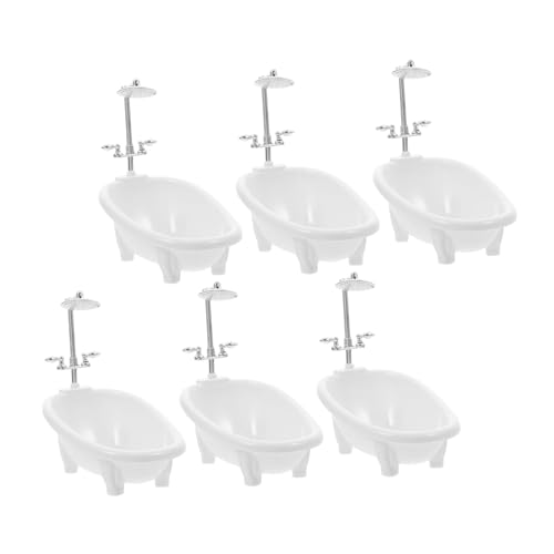 KONTONTY 6 Stück Teiliges Miniatur Puppenhaus Badezimmer mit Badewanne und Duscharmatur Platzsparende Mini Badewanne aus Sicheren Materialien Vielseitiges Puppenhaus Möbel Zubehör für von KONTONTY