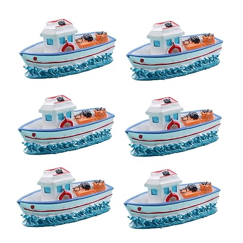 KONTONTY 6 Stück Mediterranes Fischerboot Dekorationsboot aus Harz Sonnenbeständig Sturzsicher Kreatives Aquarium Ornament für Mikrolandschaften Wohndekor und Kleiner Dekoration von KONTONTY