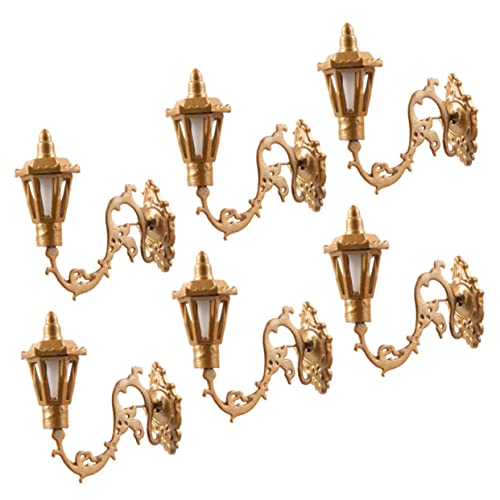 KONTONTY 6Stücke Wandlampe Dekorative Szenenlampe für Puppenhaus Modellbau Miniaturlandschaften Goldfarbene Wandlampen mit Warmem Licht für Kreative Dekoration von KONTONTY