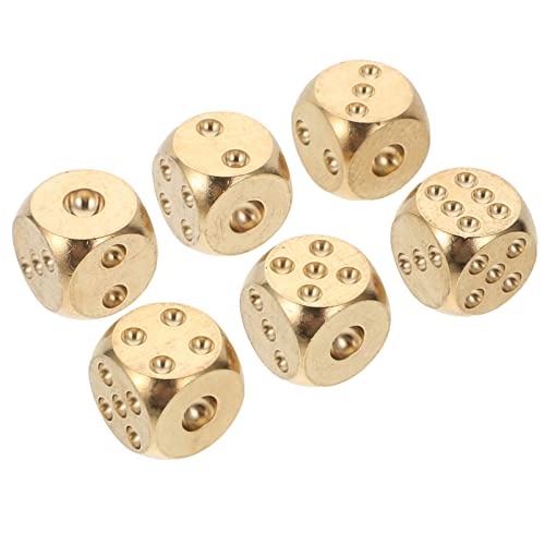 KONTONTY 6st Massive Messingwürfel Miniwürfel Hohle Würfel Tragbare Würfel Silberne Würfel Golddekor Mehrseitige Würfel Sechsseitige Würfel 6-seitiger Würfel Kupfer Golden von KONTONTY