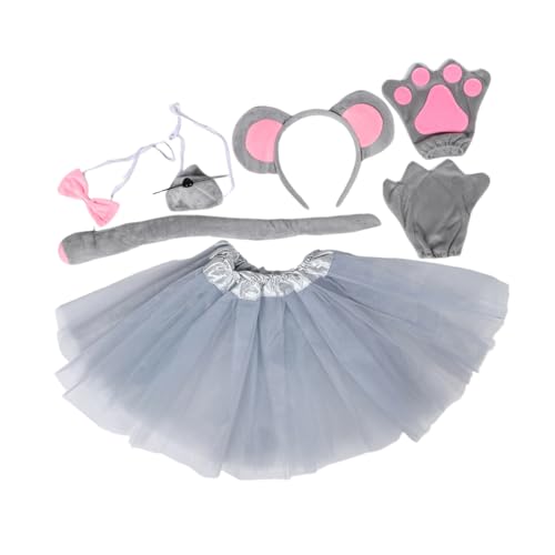 KONTONTY 7stücke Graues Mauskostüm Mausohren Stirnband Tutu-Rock Nase Fliege Und Handschuhen Für Junge Mädchen Zum Tierkostüm Für Halloween Geburtstagsfeiern Und KONTONTY 7stücke Graues Mauskostüm Mausohren Stirnband Tutu-Rock Nase Fliege Und Handschuhen Für Junge Mädchen Zum Tierkostüm Für Halloween Geburtstagsfeiern Und von KONTONTY