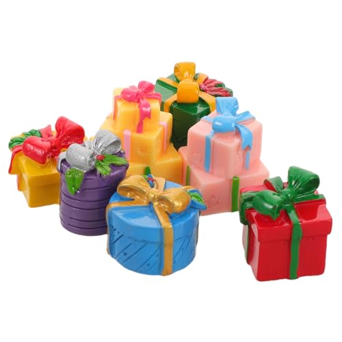KONTONTY 7 Stück Teiliges Miniatur Weihnachtsgeschenkbox Farbige Resin-Dekorationen Kompakt und Vielseitig für DIY Weihnachtslandschaften Tisch Puppenhaus-dekor Langlebig und Detailreich von KONTONTY