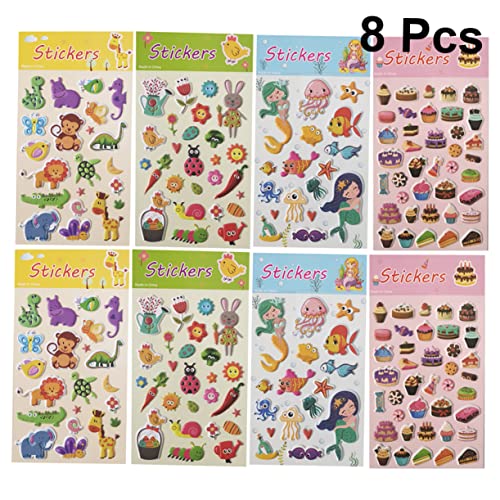 KONTONTY Kunststoffkleber Papiermaterial Sichere 3D-Aufkleber Für Kinder Cartoon-Design 8 Blätter Sortierte Packung von KONTONTY