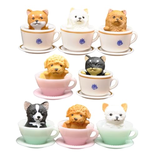 KONTONTY 8 Stück Katzen Und Hundepuppen Dekorationen Heimdekoration Realistische Katze In Tasse Hund In Tasse Realistische Süße Stofftiere Für Mädchen von KONTONTY