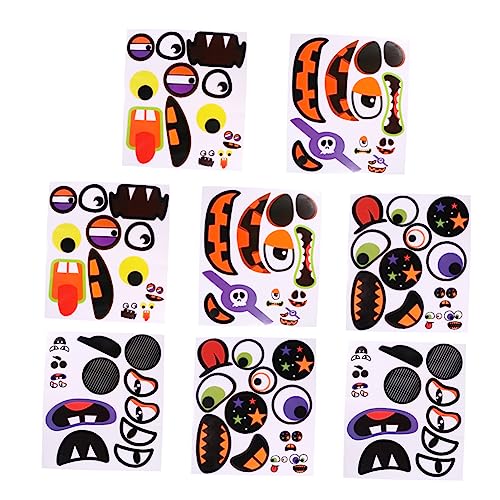 KONTONTY 8 Stück Teiliges Halloween Kürbis Aufkleber Set Abziehbare Kürbisgesichter mit Verschiedenen Gruseligen Motiven für Kürbisdekoration und Halloween Party Spaßige Bastelsticker für von KONTONTY